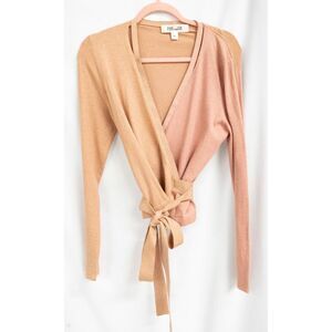 Diane Von Furstenberg Ballerina Wrap Top Two Tone Metallic Tan Pink Blouse L